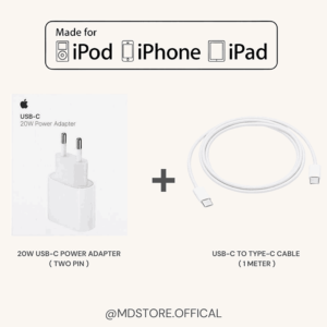 20W USB-C Power Adapter ( 2 Pin ) + USB-C to TYPE-C Cable ( 1 Meter )