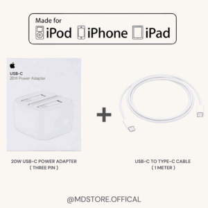 20W USB-C Power Adapter ( 3 Pin ) + USB-C to TYPE-C Cable ( 1 Meter )